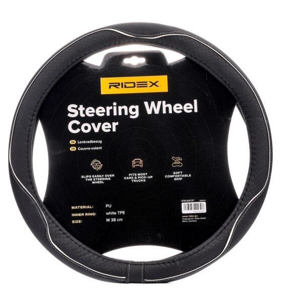 RIDEX 4791A0137 steering wheel cover, white, black, Ø: 38cm, PU (polyurethane)